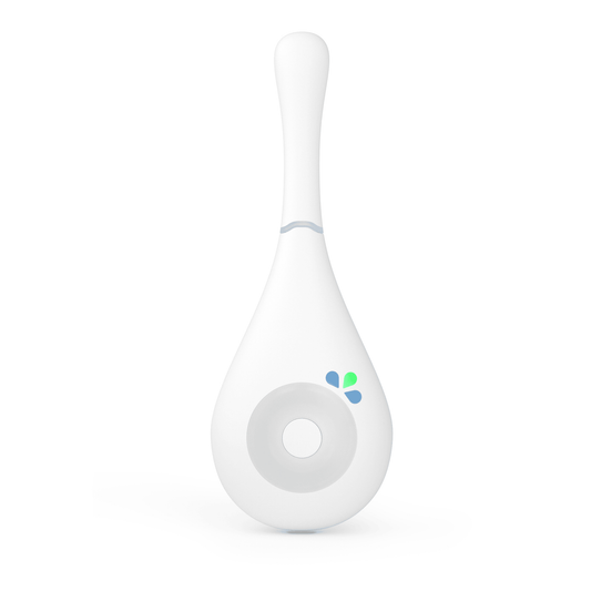 Front view of the Daysy fertility tracker – sleek white medical-grade device with circular sensor and LED light ring